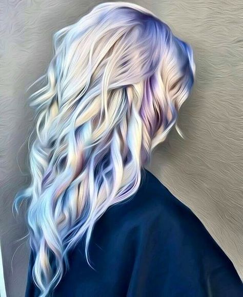 platinum blonde hair with blue & purple Platinový Blond, Watercolour Hair, Holographic Hair, Opal Hair, Bold Hair Color, Hair Color Pastel, Nails Blue, Ideas Nails, Nail Nail