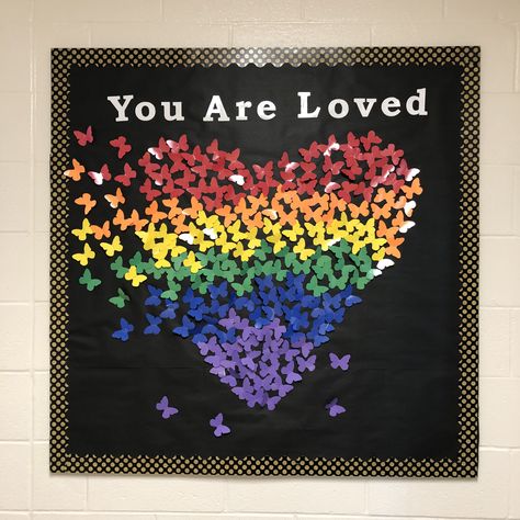 Pride Door Decorations Classroom, Lgbtq Classroom Decor, Lgbtq History Month Bulletin Board, Pride Month School Activities, Pride Board Ideas, Gsa Bulletin Board Ideas, Pride Month Display, Lgbtq Bulletin Board Ideas, Pride Library Display