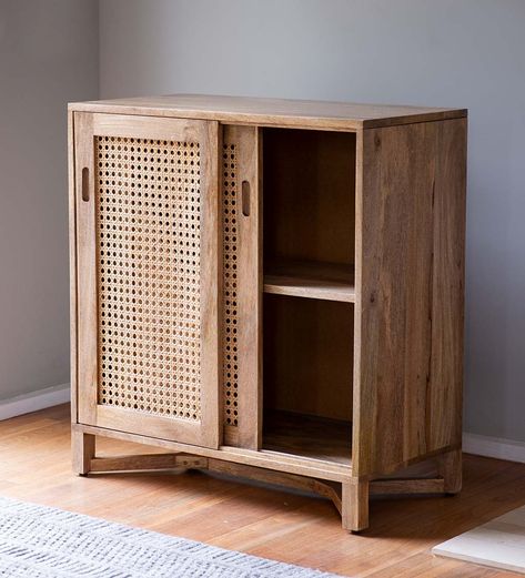 Cane Front Cabinet, Cane Kitchen, Cane Console, Cane Cabinet, Shoe Cabinet Design, Cane Door, Mango Wood Furniture, Hallway Cabinet, Entryway Cabinet