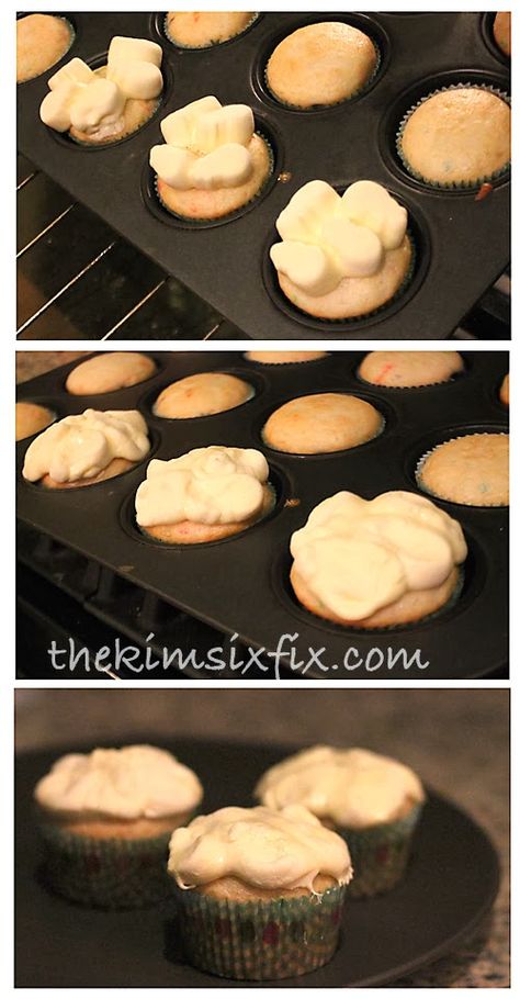 The Kim Six Fix: How to Frost Cupcakes with Melted Marshmallows Candy Cookie Cake, Melting Marshmallows, Frost Cupcakes, How To Make Frosting, Cupcake Frosting, Great Desserts, Easy Food To Make, Eat Dessert, Desert Recipes