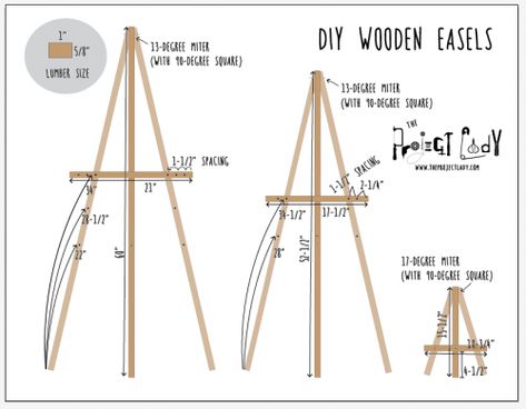 The Project Lady - DIY Cheap & Easy Wooden Easels How To Make An Easel, Diy Poster Stand, Large Easel Diy, Easels For Weddings Display, Wood Easel Diy, Diy Tripod Stand, Diy Wedding Easel, Homemade Easel Stand Diy, Diy Easel Tabletop