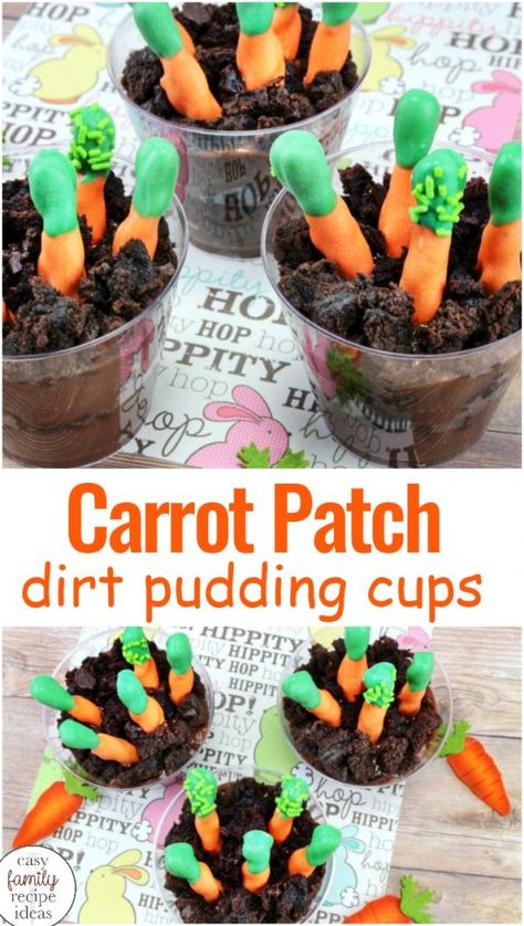 Easter Pudding Cups - Delicious Dirt Cups Recipe - Easy Family Recipe Ideas Flower Pot Dirt Cups, Easter Dirt Cups Puddings, Garden Pudding Cups, Mud Cups Recipe, Dirt Cups Easter, Easter Dirt Cups, Easter Pudding Cups, Dirt Cups Recipe, Dirt Pudding Cups