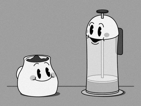 Retro Animation Gif, 1930 Character Design, Coffee Character Design, 1930s Animation, Rubber Hose Animation, Coffee Animation, Coffee Character, Retro Animation, 1930s Cartoons