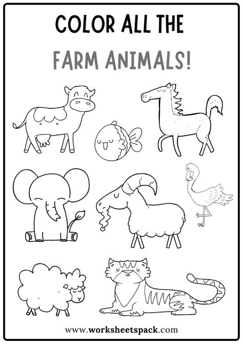 Color All the Farm Animals Worksheet, Free Farm Animals Coloring Book PDF - Printable and Online Worksheets Pack Farm Animals Worksheet, Farm Activities Preschool, Animals Worksheet, Hindi Poems For Kids, Kids Classroom Decor, Farm Animals Preschool, Farm Lessons, Toddler Printables, Farm Animals Activities