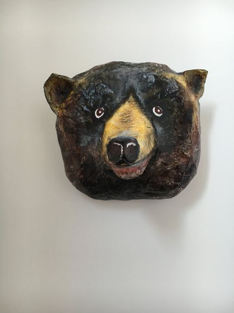 Paper Mache Animal Head, Paper Mache Mask, Paper Mache Animals, Primitive Art, German Expressionism, Paper Mache Crafts, Sustainable Art, Bear Head, Animal Head