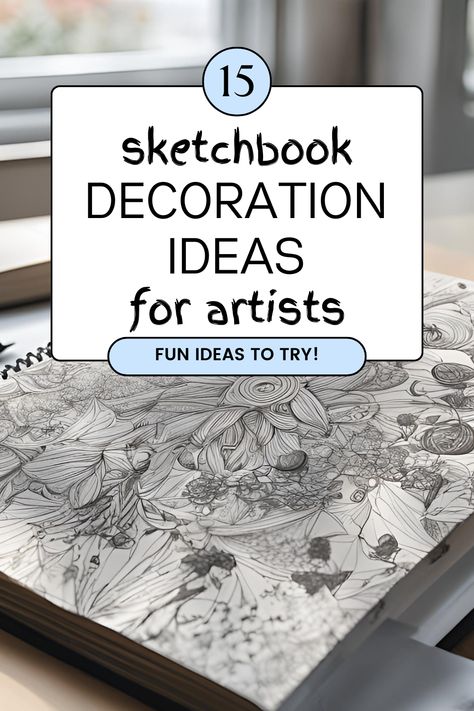 15 Sketchbook Decoration Ideas for Artists! Your sketchbook is a wonderland of creative potential, so why have the cover be plain and boring? Here are 15 creative ideas for decorating your sketchbook from abstract paintings, floral illustrations, doodles, collages, and more! Grab your art supplies and turn the cover of your sketchbook into a fun way to make your sketchbook unique! Sketchbook 1st Page Ideas, Sketchbook Decoration Ideas, Sketchbook Opening Page Ideas, Ideas To Fill A Sketchbook, Cool Sketchbook Pages, Sketchbook Decoration, Personalized Sketchbook, Sketchbook Cover, Ideas For Decorating