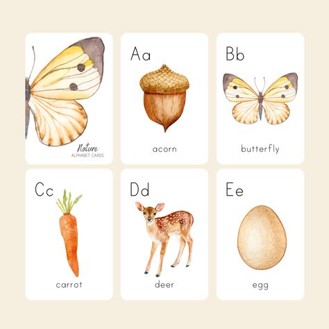 Printable Toddler Activities, Canva Theme, Teach Letter Recognition, Montessori Flashcards, Woodland Alphabet, Homeschool Nature, Homeschool Nature Study, Montessori Cards, Letter Flashcards