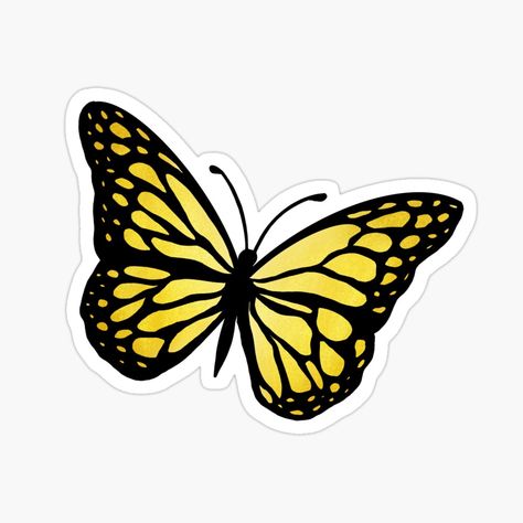 Yellow Butterfly Sticker, Black And Yellow Butterfly, Boarders Designs For Projects, Happy Birthday Text, How To Make Stickers, Black Stickers, Yellow Butterfly, Window Painting, Art Painting Acrylic