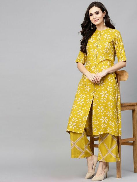 Indian Women Kurta Kurti With Bottom Palazzo Cotton Dress Top Tunic Set Ethnic S Kinza Hashmi, Kalamkari Dresses, Kurti With Palazzo, Kurtis Tops, New Kurti Designs, Designer Kurta, Indian Kurta, Kurta Dress, Cotton Kurti Designs