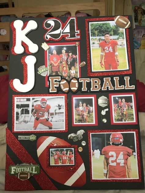 Football Poster For Homecoming, Senior Football Scrapbook Ideas, Decorating Senior Football Locker, Homecoming Boards Ideas Football, Senior Week Locker Decorations, Hoco Posters For Football Players, Homecoming Ideas For Football Players, Youth Football Homecoming Poster Ideas, Senior Night Posters Basketball Diy