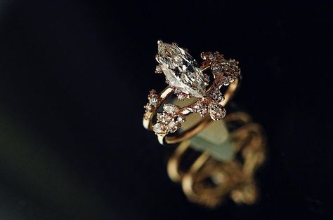 Sofia Zakia on Instagram: "1.0ct Marquise diamond engagement ring and Sailor Moon-esque feathery pairing ring set 🎀🌙✨ a handmade magical girl combination (sold). If you are interested in a bespoke project in time for the holidays, please reach out asap, as our slots are filling quickly!" Sofia Zakia Engagement Ring, Sailor Moon Engagement Ring, Sofia Zakia, Marquise Diamond Engagement Ring, Wedding Wonderland, Wonderland Wedding, Dress Rings, Wedding Dreams, Bling Rings