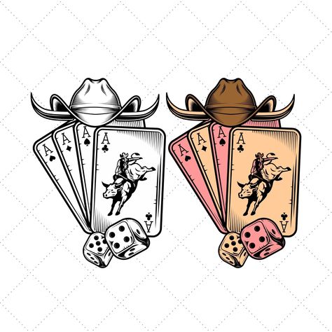 Team Roper Tattoos, Deadmans Hand Tattoo Design, Western Cards Tattoo, Western Card Tattoo, Western Cricut Designs, Wild West Tattoo, Western Drawings, Cowboy Hat Tattoo, Western Logo