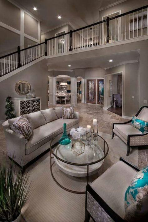 Open Concept Upstairs, Barndominiums Interiors, Cathedral Ceiling Living Room, Chirstmas Decor, Stair Case, Versace Home, Dream House Interior, New House Plans, Dream Rooms