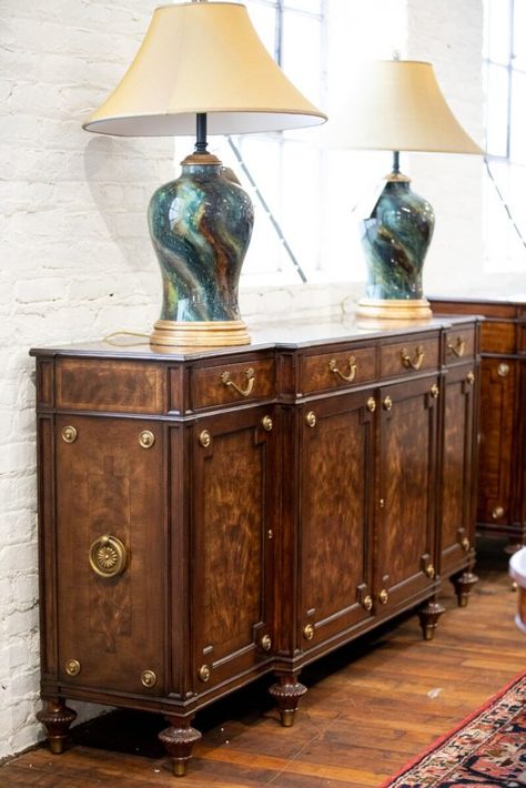 Althorp House, Theodore Alexander Furniture, Coffered Ceiling Design, Mahogany Paneling, Centre Table, Theodore Alexander, Rococo Style, Brass Accents, Buffet Table