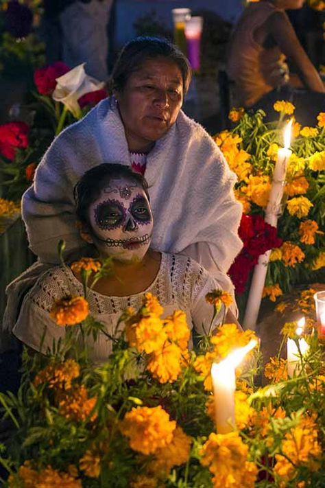 Clear off a side table in your living room, or wherever you have space. Gather a few photos of any grandparents, parents, friends, or anyone else you’ve lost and place them all together on the cleared table. Dia De Los Muertos Decorations Ideas, Mexico Fashion, Mexico Beaches, Explore Mexico, Mexico Food, The Day Of The Dead, Mexico Culture, Celebration Day, Mexico Resorts