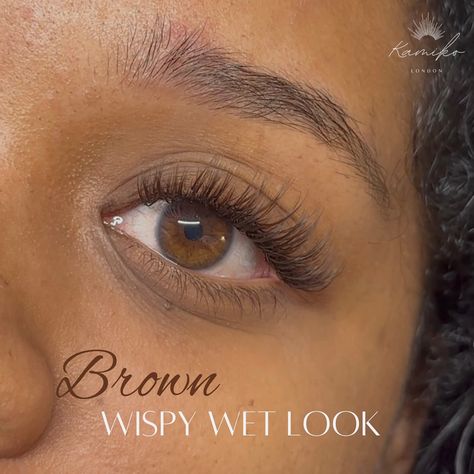 Brown wispy wet look🤎 brown lashes are great for giving a softer look if you find black to be a little too dark/harsh. Brown lashes are very in at the moment and i can see why!😍 . . . . . . . . #wetlooklashes #eastlondonlashes #lasheslondon #naturallashes #classiclashes #hybridlashes #lashdesign #lashmap #reelsinstagram #wispylashes #eyelashextensions #wispylashextensions #eyelashextensions #hackneyeyelashextensions #lashtechhackney #wispyhybrids #wispyclassics #brownlashes #kamikolondon Brown Wet Set Lashes, Wet Set Lashes, Lash Natural, Brown Lashes, Wet Set, Wispy Lashes, Lash Tech, My Goals, Natural Lashes