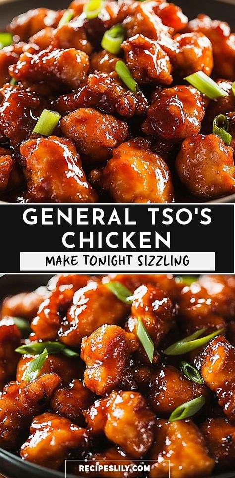 Elevate your dinner game with this homemade General Tso's Chicken recipe! Crispy chicken pieces are perfectly coated in a savory and slightly sweet sauce that packs a punch. Perfectly paired with steamed rice and vibrant veggies, this dish is a favorite in any household. Whether you're feeding a crowd or enjoying a cozy night in, this meal is sure to impress. Get ready to bring a taste of takeout magic right to your kitchen! How To Make General Tso Chicken, Sichuan Chicken Recipe, Simple Chicken Dish, Chinese Food General Tso Chicken, Best Chinese Chicken Recipes, Generals Chicken Recipe, Simple Asian Dishes, Tia Food Recipes, Asian Chicken With Rice