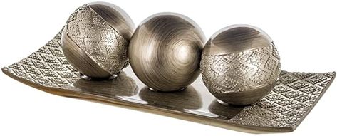 ACCENTUATE YOUR SPACE: This Decorative Tray & Orb Ball Set Spruces Up Any Room with A Modern Look. EXTRA-DURABLE: Heavy Resin Gives the Home Decor Balls and Tray a Premium Feel Without Risk of Rust. THOUGHTFUL DESIGN: Bottom Protectors on The Home Decor Tray Keep Table & Counter Scratches at Bay. GREAT GIFT: The Decorative Orbs Set Comes in A Lovely Gift Box to Make for Memorable Presentation. BEST VALUE: You Get Three Decorative Sphere Balls and A Room Decor Tray at An Unbeatable Price Bowl Coffee Table, Small Dinner Table, Table Decor Living Room, Decorative Spheres, Silver Decor, Ball Decorations, Candle Holder Decor, Centerpiece Bowl, Mantle Decor