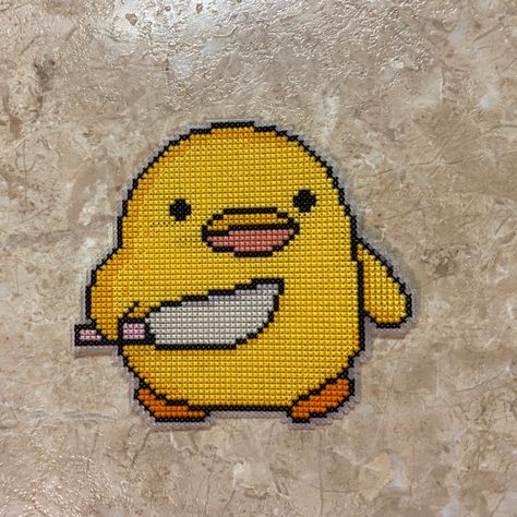 Duck With Knife Perler Bead, Meme Perler Beads, Duck Pixel Art, Duck Cross Stitch, Duck With Knife, Melty Bead Patterns, Hama Beads Design, Diy Perler Bead Crafts, Perler Crafts