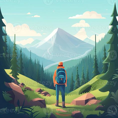 Trek Illustrations, Trekking Illustration, Hiker Illustration, Hiking Images, Hiking Illustration, Outdoor Illustration, Camping Cartoon, Modern Flat Design, Malaysia Flag