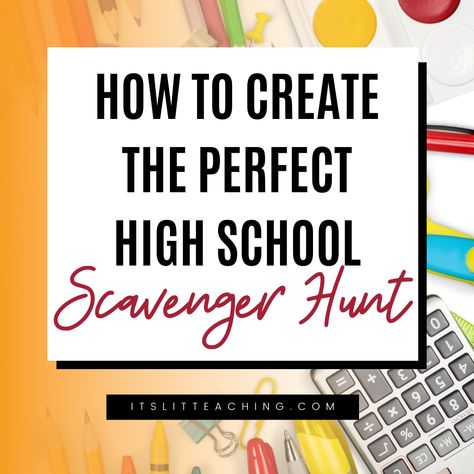 Interested in creating your own back-to-school scavenger hunt for your high school students? Use this simple process to create one tailored for your classroom and get a free template to use! Click here to plan out your first day of class in minutes! #itslitteaching #backtoschool #highschoolenglish #secondaryela #scavengerhuntactivity Syllabus Scavenger Hunt High School, First Day Of School Scavenger Hunt, School Scavenger Hunt High School, High School Scavenger Hunt, School Scavenger Hunt Clues, Teaching Motivation, Classroom Scavenger Hunt, School Scavenger Hunt, Classroom Map