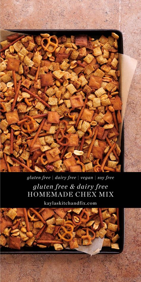 This Gluten Free & Dairy Free Chex Mix is made using a few better for you swaps but tastes just as good as the real thing, if not better. It can be made in a slow cooker or in the oven and either way, it's super simple and so delicious! Paleo Chex Mix Recipes, Gluten Free Dairy Free Tailgate Food, Gluten Free Chex Mix Recipes, Healthy Chex Mix, Gluten Free Snack Mix, Gluten Free Chex, Homemade Chex Mix, Sweet Potato Tots, Dairy Free Appetizers