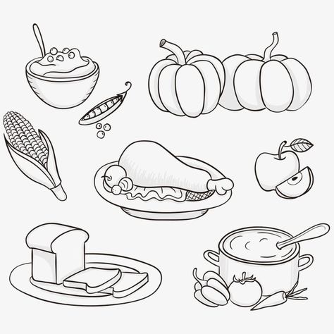 Menu Drawing, Thanksgiving Dinner Menu, Food Coloring Pages, Coloring Pages Inspirational, Thanksgiving Coloring Pages, Happy Thanksgiving Day, Turkey Dinner, Thanksgiving Menu, Food Drawing