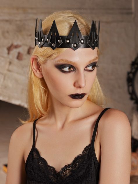 Punk Black Headpieces For Costume Party, Gothic Head Accessories, Black Fantasy Headpieces For Alternative Fashion, Black Punk Headpieces For Alternative Fashion, Goth Headpiece, Diy Knight Costume, Black Headpiece, Leather Crown, Leather Working Projects