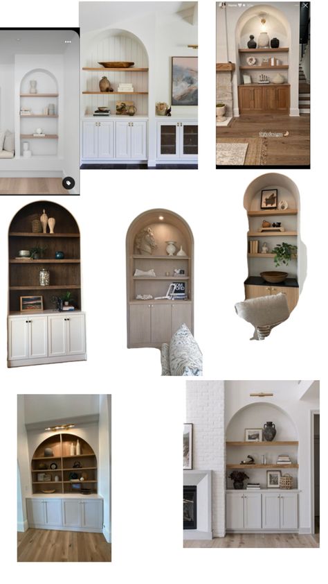 Arched Cabinet Doors, Kitchen Arch, Dubai Apartment, Wood Arch, Living Room Design Inspiration, Built In Shelves, Built Ins, Cabinet Doors, Kitchen Ideas