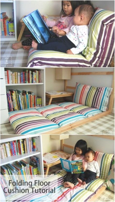 Huge DIY Folding Floor Cushion Floor Couch Diy, Diy Floor Chair, Diy Floor Couch, Floor Cushions Diy, Floor Pillows Diy, Pillow Cushion Diy, Giant Floor Pillows, Floor Cushions Living Room, Kids Floor Cushions