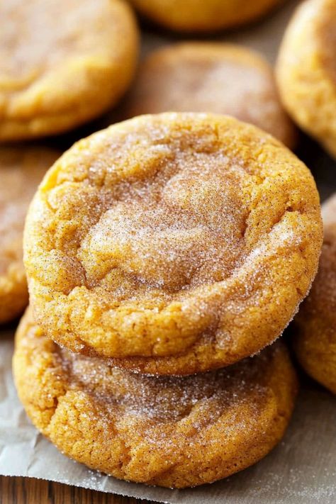 Chewy Pumpkin Snickerdoodle Cookies are a delightful twist on the classic snickerdoodle, earthy flavors of pumpkin with the cinnamon. Quick Pumpkin Desserts, Pumpkin Snickerdoodle Cookie Recipe, Pumpkin Snickerdoodle Cookies, Pumpkin Cookies Easy, Fresh Pumpkin Pie, Pumpkin Snickerdoodles, Pumpkin Dip, Pumpkin Cookie Recipe, Snickerdoodle Cookies