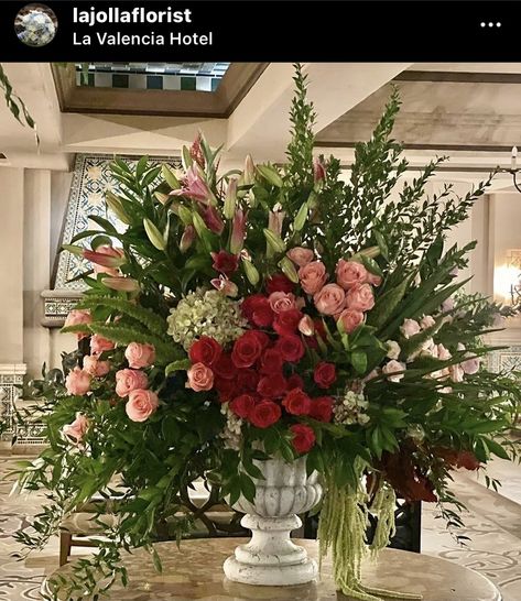 Huge Floral Arrangements, Large Flower Arrangements Wedding Tall Centerpiece, Large Rose Arrangements, Large Flower Arrangements For Church, Big Flower Arrangements, Large Urn Arrangement Wedding, Tall Floral Arrangements, Urn Arrangements, Hotel Flowers