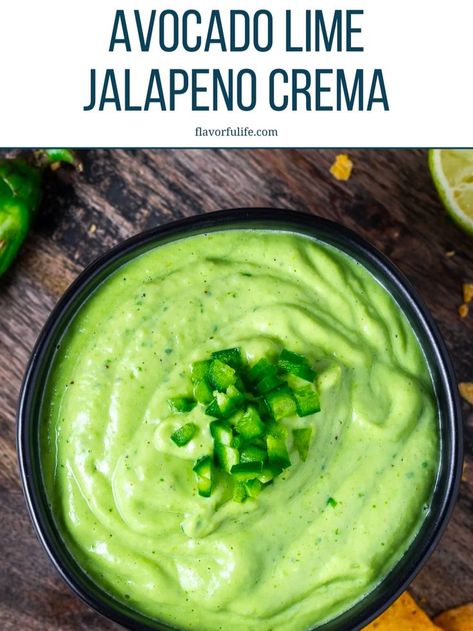 This cilantro lime jalapeno crema is one for the books! Adding a jalapeno crema sauce to tacos, nachos, or quesadillas is a great way to add a flavorful punch. Now, let's dive into making avocado lime jalapeno dressing for your own Mexican fiesta! Jalapeno Crema Recipe, Jalapeno Crema, Jalapeno Dressing, Easy Sauce Recipe, Crema Recipe, Easy Salad Dressing Recipes, Jalapeno Sauce, Healthy Sauces, Lime Recipes