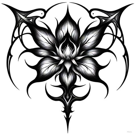 Neck Tattoos Women Geometric, Black And Grey Neck Tattoo, Floral Throat Tattoo, Gothic Tattoos For Women Dark Beauty, Gothic Flower Drawing, Women Throat Tattoo, Goth Neck Tattoo, Black Work Flower Tattoo, Dark Black Tattoos