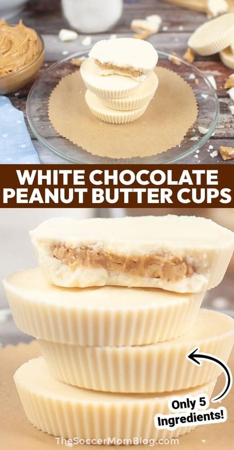 Reeses Cups Recipe, Sweet And Salty Candy, Homemade Reeses Cups, Homemade White Chocolate, White Chocolate Peanut Butter, Pinterest Collage, Bake Sweets, Peanut Butter Cups Recipe, White Chocolate Bark