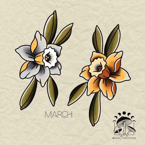 🌼🌸 BIRTH FLOWER FLASH DESIGNS 🌸🌼 Hey folks! Mallory here, bringing back some of your favorite birth flower traditional tattoo flash designs! 🌺💐 Ever wanted to carry around a piece of nature without the pesky watering? Now’s your chance! For just $50 to book, you can have a gorgeous flower that’ll never wilt (unless you forget sunscreen 😅). These beauties are repeatable, so bring your friends, your mom, or anyone who loves a good floral tattoo! 🌻 DM to book and let’s get you inked up with s... Small Neo Traditional Tattoo Flower, Traditional Flower Flash, Floral Tattoo Simple, Traditional Tattoo Flowers Black, American Traditional Mom Tattoo, American Traditional Floral Tattoo, American Trad Flower, Floral Flash Tattoo, Draw Traditional Tattoo