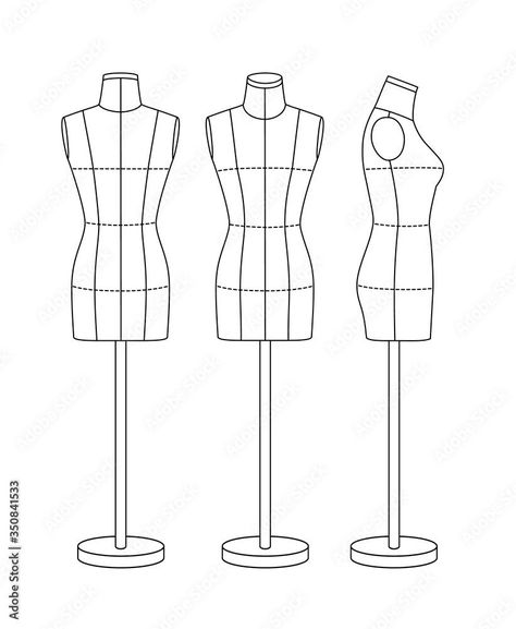 Mannequin for sewing and modeling, front, back and side. Black outline. Векторне зображення Stock Anatomy Models Drawing, Fashion Sketches Template, Manicans For Clothes Drawing, Manicans Drawing, Fashion Croquis Templates, Sketch Model, Fashion Sketch Template, Fashion Mannequin, Male Dress