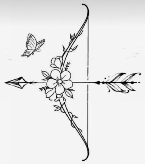 Archery Arrow Tattoo, Boho Bow And Arrow Tattoos For Women, Bow And Arrow Flower Tattoo, Feminine Bow And Arrow Tattoo, Flower Bow And Arrow Tattoo, Flower Bow Tattoo, Archery Tattoo Women, Bow And Arrow Tattoos For Women, Flower Bow And Arrow