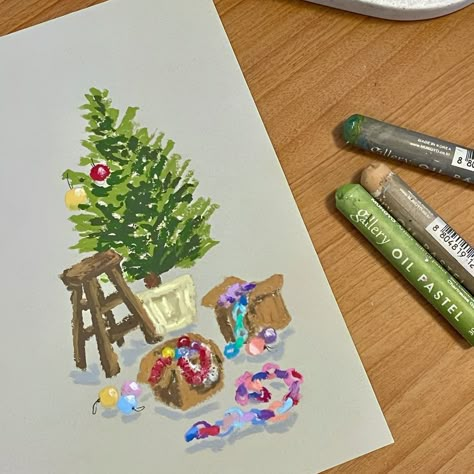 ig: ikuka___ Oil Pastel Christmas, Oil Pastel Art, Oil Pastels, Painting Inspo, Pastel Art, Oil Pastel, Crayon, Drawing Ideas, Art Inspo