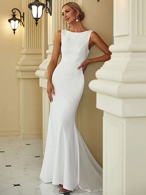 Bodycon Wedding Dress, Conservative Wedding Dress, Wedding Dresses Mermaid Trumpet, Casual Wedding Dresses, Boat Neck Wedding Dress, Fishtail Wedding Dress, Wedding Dresses Mermaid, High Neck Wedding Dress, Neck Wedding Dress