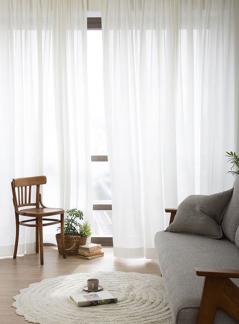 White Sheer Curtains Bedroom, Sheer Curtain Bedroom, Chiffon Curtains, White Curtains Living Room, Sheer Curtains Bedroom, White Curtains Bedroom, Modern Sheer Curtains, Sheers Curtains Living Room, Apartment Curtains