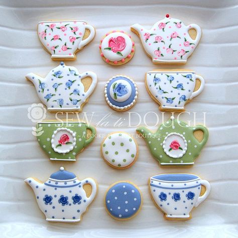 1 Dozen Tea Party Mini Cookies tea cups by SewLaTiDoughBoutique, $10.00 Tea Party Cookies, Tea Cup Cookies, Teapot Cookies, Vintage Tea Parties, Iced Biscuits, Spring Cookies, Tea Cookies, Pretty Cookies, Fancy Cookies