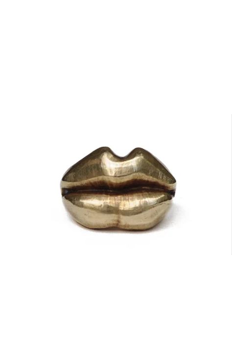 Big, chunky, luscious lips. Hand carved and cast in brass. Jewelry Care: WATERSANDSTONE jewelry is made primarily with brass. Brass will eventually build up an antique finish as it is worn. Many people like this natural patina, but if you are not happy with it, you can polish your jewelry with an over the counter brass Dope Jewelry, Chunky Rings, Visual Diary, Jewelry Lookbook, Shiny Things, Burke Decor, Brass Jewelry, Jewelry Inspo, Dream Jewelry