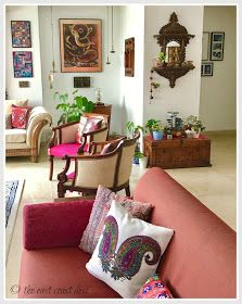 the east coast desi: An Inextricable Indian connection (Living room tour of Sangita Pillai) Indian Home Decor Ideas, Travel Schedule, Indian Interior Design, Indian Room, Indian Living Room, Indian Room Decor, Indian Living Rooms, Indian Interiors, Indian Home Interior