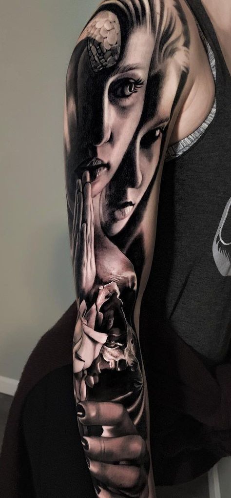 38+ Fantastic Half and Full Sleeve Tattoos Ideas for 2019 Full Sleeve Tattoos Ideas, Tattoos Ghost, Sleeve Tattoos Ideas, Half And Full Sleeve Tattoos, Realism Tattoos, Full Sleeve Tattoo Design, Movie Tattoos, Full Sleeve Tattoos, Arm Sleeve Tattoos