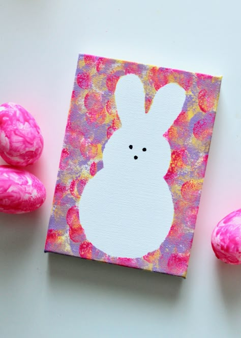 Easter Art Project, Bunny Canvas, Easter Crafts For Toddlers, Easter Canvas, Easter Paintings, Kids Canvas, Easy Canvas Painting, Easter Art, Easter Card