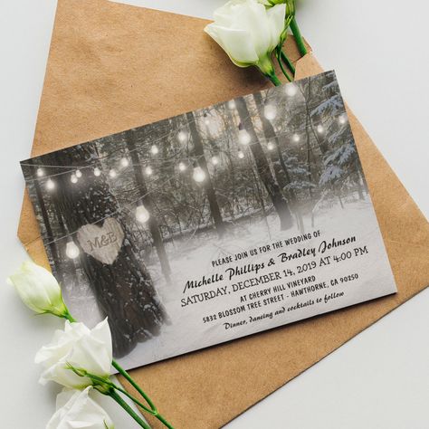 Wedding Winter Theme, Winter Woodland Wedding, Wedding Invitations Winter, Winter Wonderland Wedding Invitations, Wonderland Wedding Invitations, Rustic Forest Wedding, Christmas Wedding Themes, Woodland Wedding Invitations, Heart Wedding Invitations