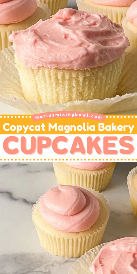 Don't miss out on these Copycat Magnolia Bakery Cupcakes! This cupcake flavor is one of the best dessert recipes you'll ever try. Complete with homemade buttercream frosting, these light and fluffy vanilla cupcakes are an easy baked good you'll surely love! Cupcake Recipes With Sour Cream, Best Ever Moist Vanilla Cupcakes, Jumbo Cupcakes Recipe, Homemade Vanilla Cupcakes From Scratch, Best Birthday Cupcake Recipe, Best Cupcakes Recipes, The Best Cupcake Recipe, Jumbo Cupcake Recipes, Box Cupcake Recipes