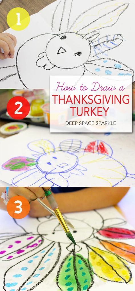 A fun Thanksgiving arts and crafts project for kids that teaches boys and girls how to draw a turkey using easy techniques.  #drawingforkids #Thanksgiving #Thanksgivingartsandcrafts #ArtfulParent Draw A Turkey, Thanksgiving Arts And Crafts, Thanksgiving Art Projects, Turkey Drawing, Deep Space Sparkle, Turkey Art, Fall Art Projects, Thanksgiving Art, Turkey Craft