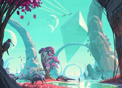 no-mans-sky-concept-art004 Alien Robot Concept Art, Alien Robot, Futuristic Landscape, No Mans Sky, 2560x1440 Wallpaper, Bg Design, Sci Fi Environment, No Man's Sky, Sky Artwork